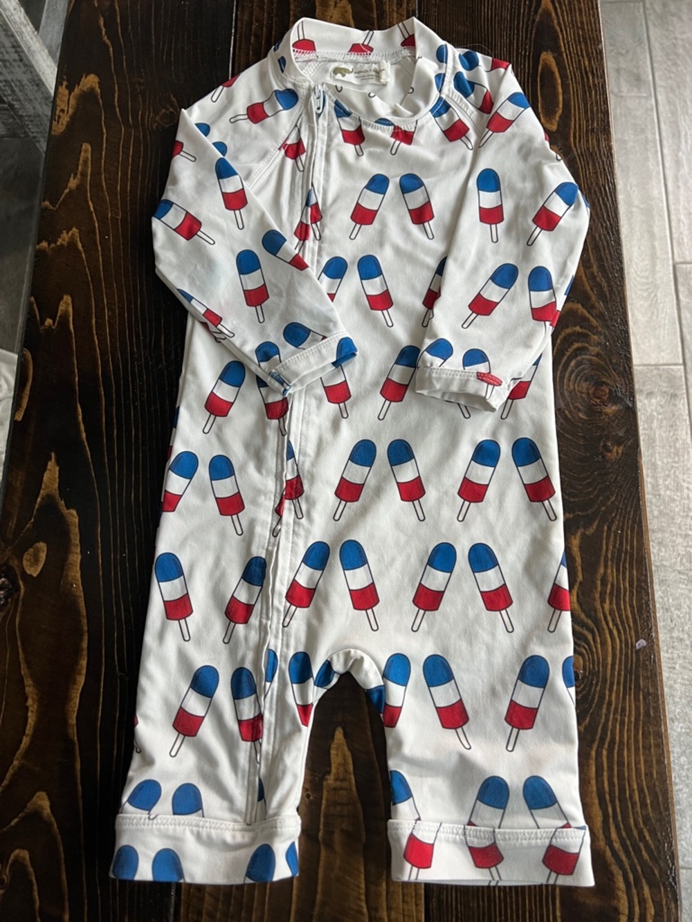 White Baby Swimsuit with Red & Blue Popsicle Print